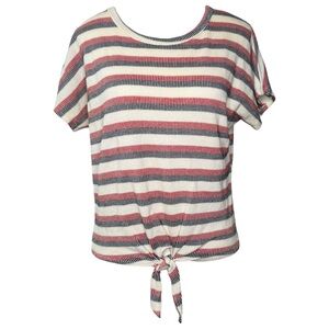 |EUC| CAUTION TO THE WIND Tie Front Striped Short Sleeve Top